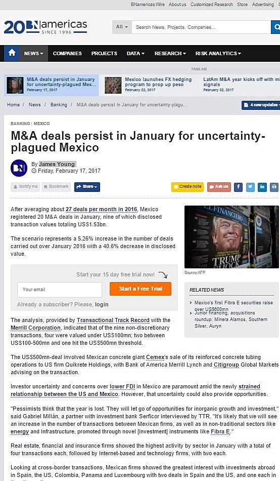 M&A deals persist in January for uncertainty-plagued Mexico